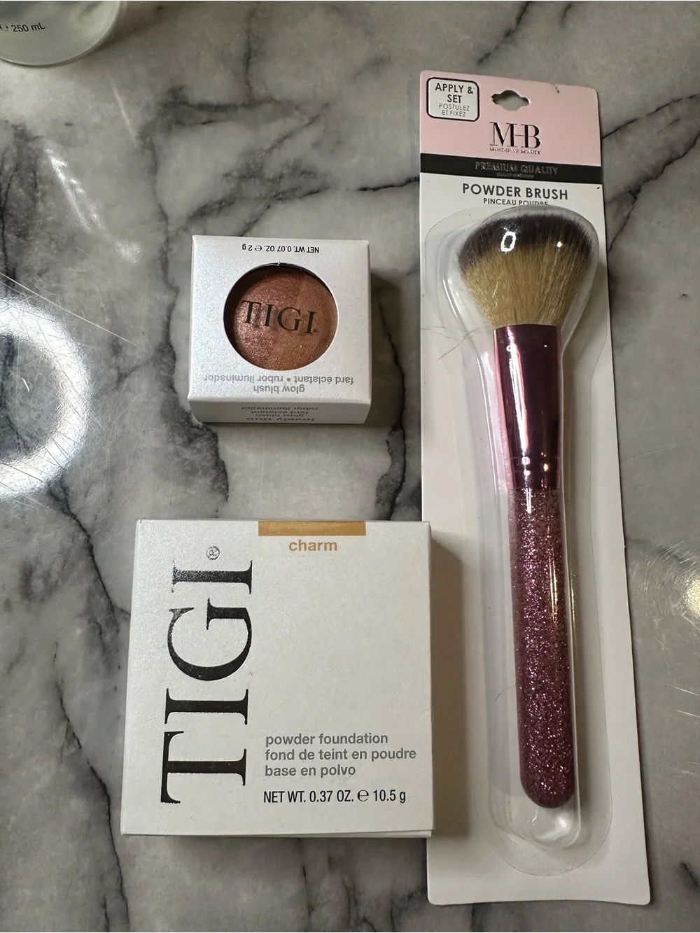 TIGI Powder Foundation, glow blush & blush brush bundle